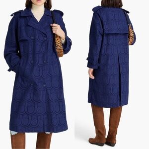 FARM RIO Eyelet Cotton Double-Breasted Trench Coat